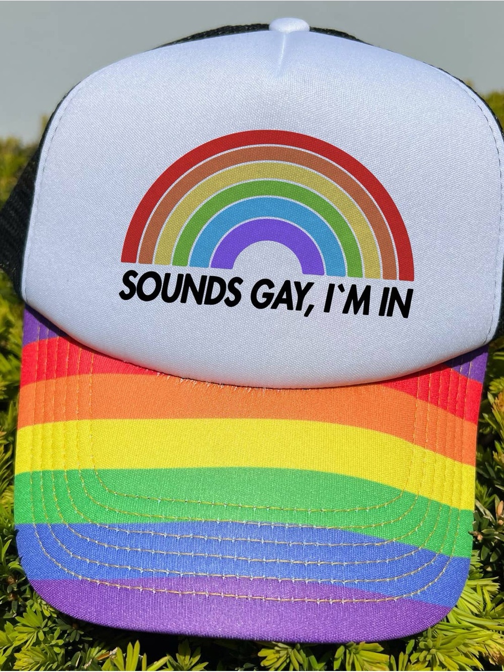 Rainbow 'Sounds Gay, I'm In' Trucker Hat - Pride Colors